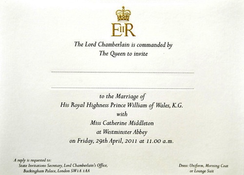 the wedding of prince william of wales and catherine middleton. In the card: The Lord